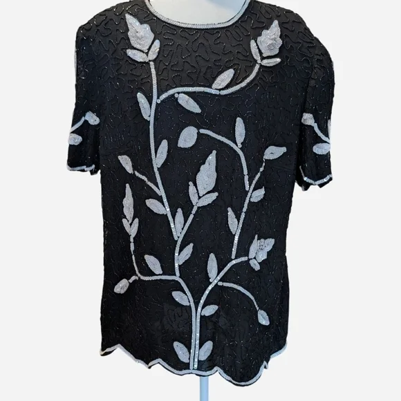 Pre-owned   Vintage Stenay Black and Silver Embroidered Blouse.100%Silk - Picture 5 of 9
